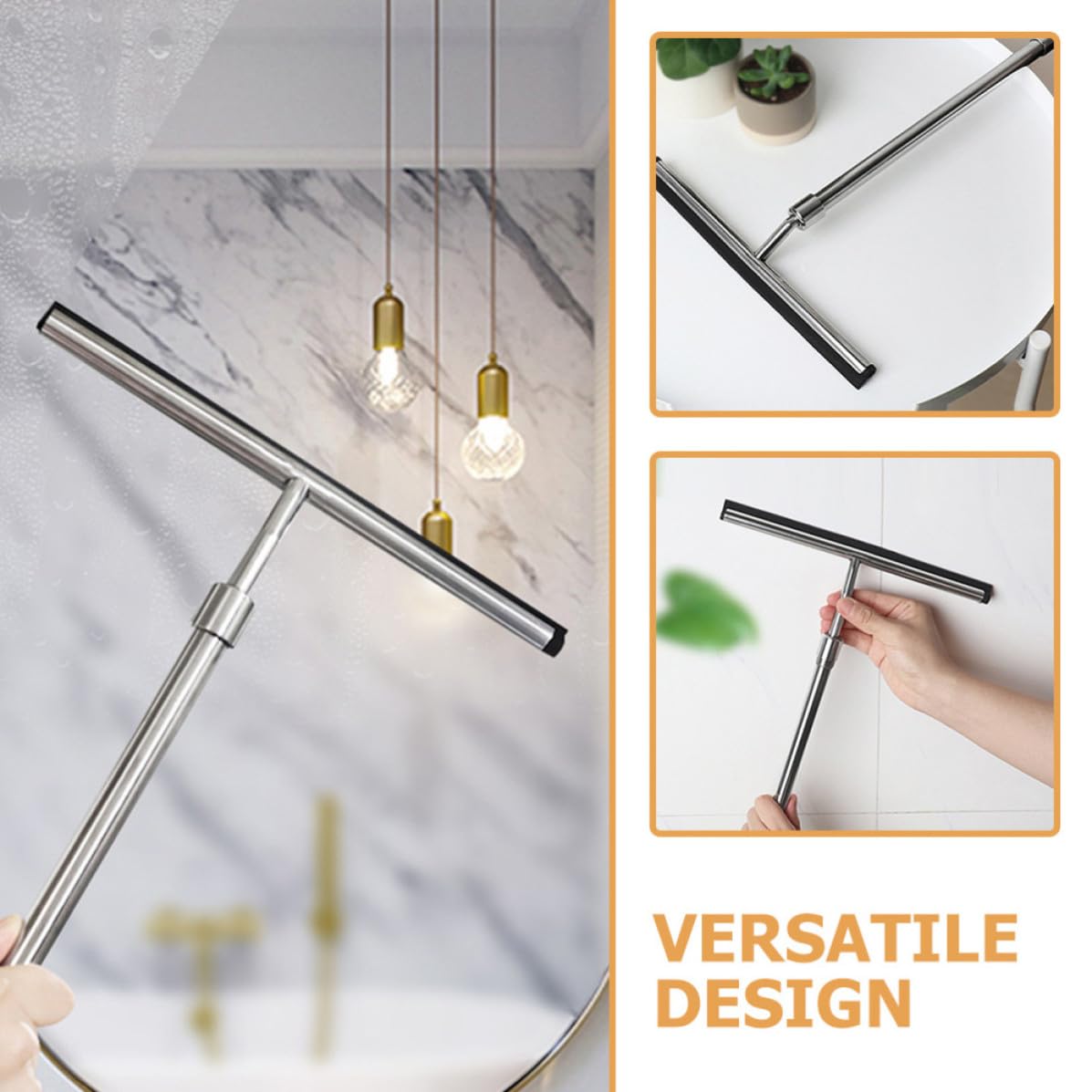 Rasqueta Limpiacristales de Acero Inoxidable y Goma de 23 Pulgadas, Fácil de Usar para Limpieza en Baño, Ducha y Ventanas