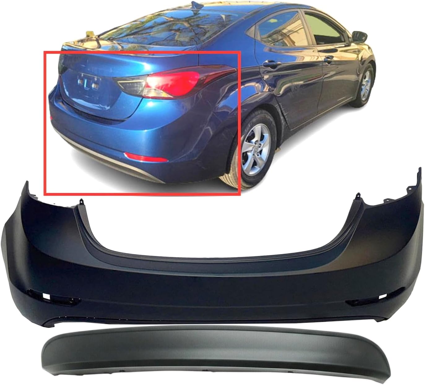 FitParts Compatible with Rear Bumper Covers Kit 2014 2015 2016 Hyundai Elantra GL GLS L SE Sport Korea Built W/O Exhaust Tip HY1100202 HY1195103, 866113X700 866123X700