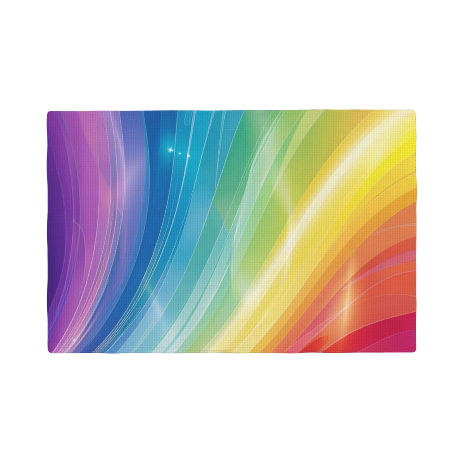 Colorful Stripes Rainbow Print Placemats Set, Heat Resistant Washable Placemat 12x18in Table Mats for Party Kitchen Dining Table Decoration Indoor Outdoor, Six Piece