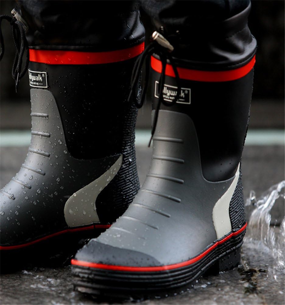 Rain Boots Men Mid-calf, Casual Outdoor Waterproof Rain Footwear Antiskid