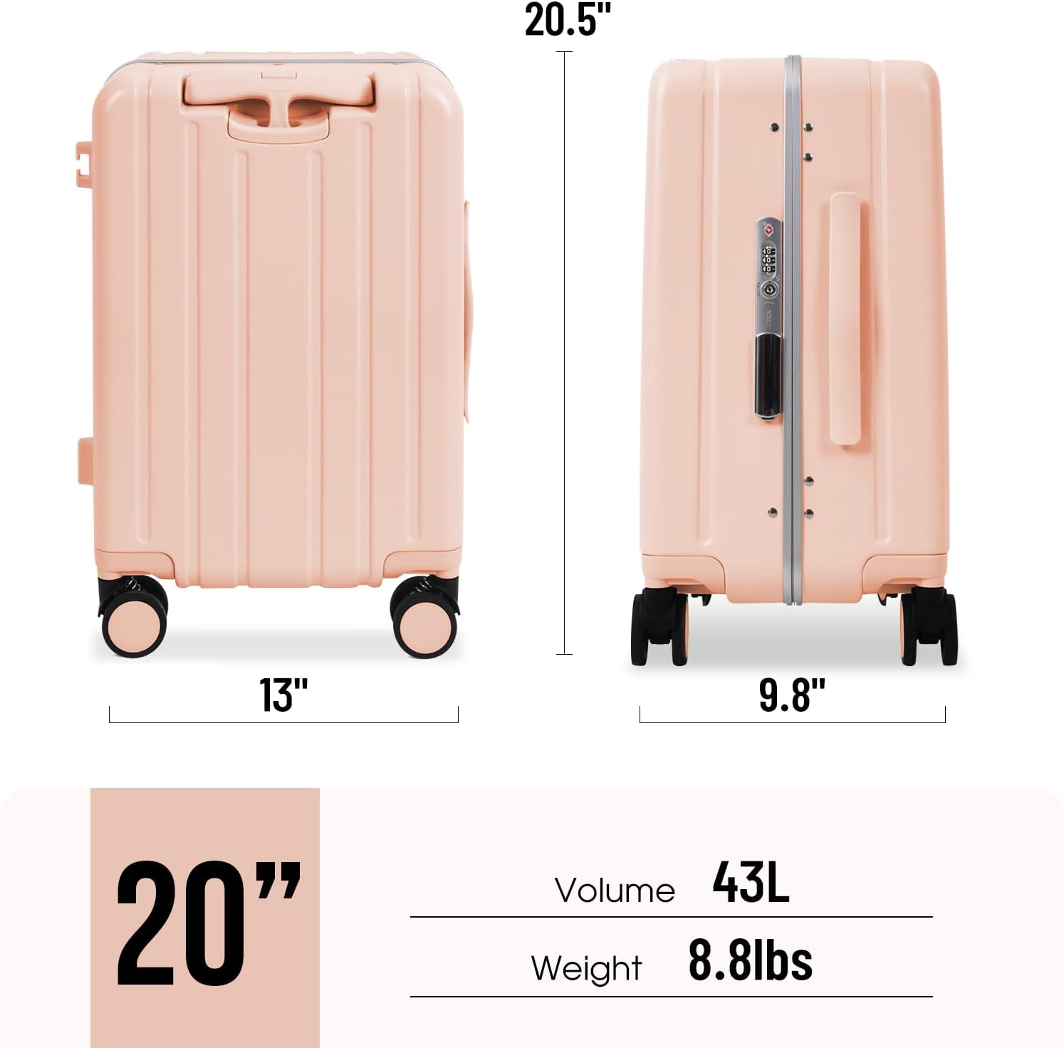 Apelila 20” Carry On Ride On Suitcase Luggage, with TSA Approved Lock and Aircraft Grade Aluminum Frame, 360° Silent Wheels and Waterproof Storage for Kids 4-8 Boys Girls (Pink)