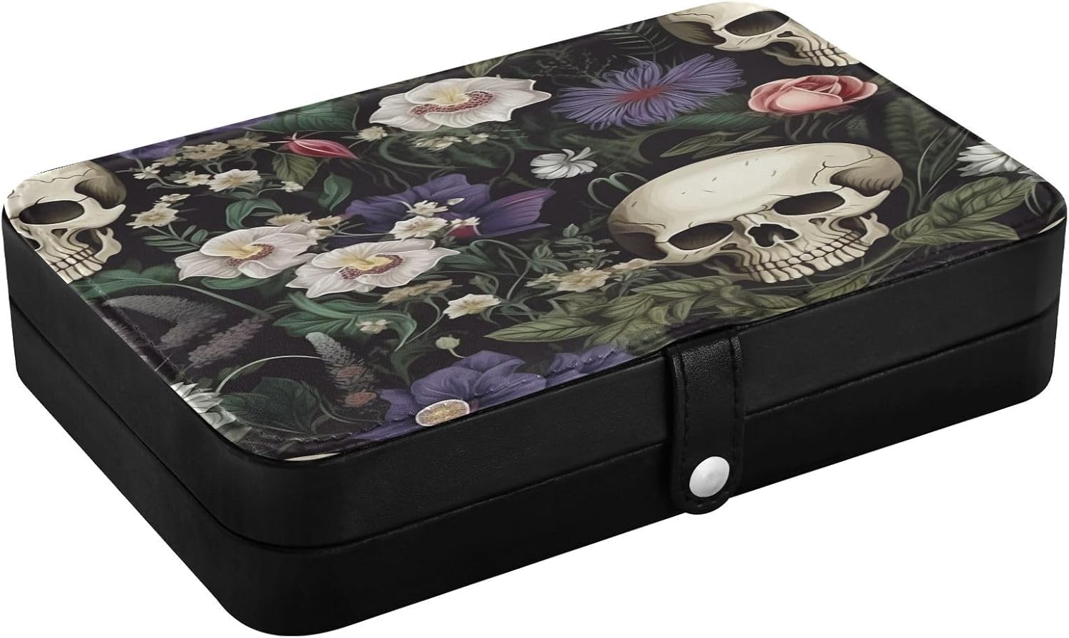 senya Skull Leather Jewelry Box, Skull Purple White Flower Necklace Ring Earrings Storage Organizer for Women Travel Jewelry Organizer