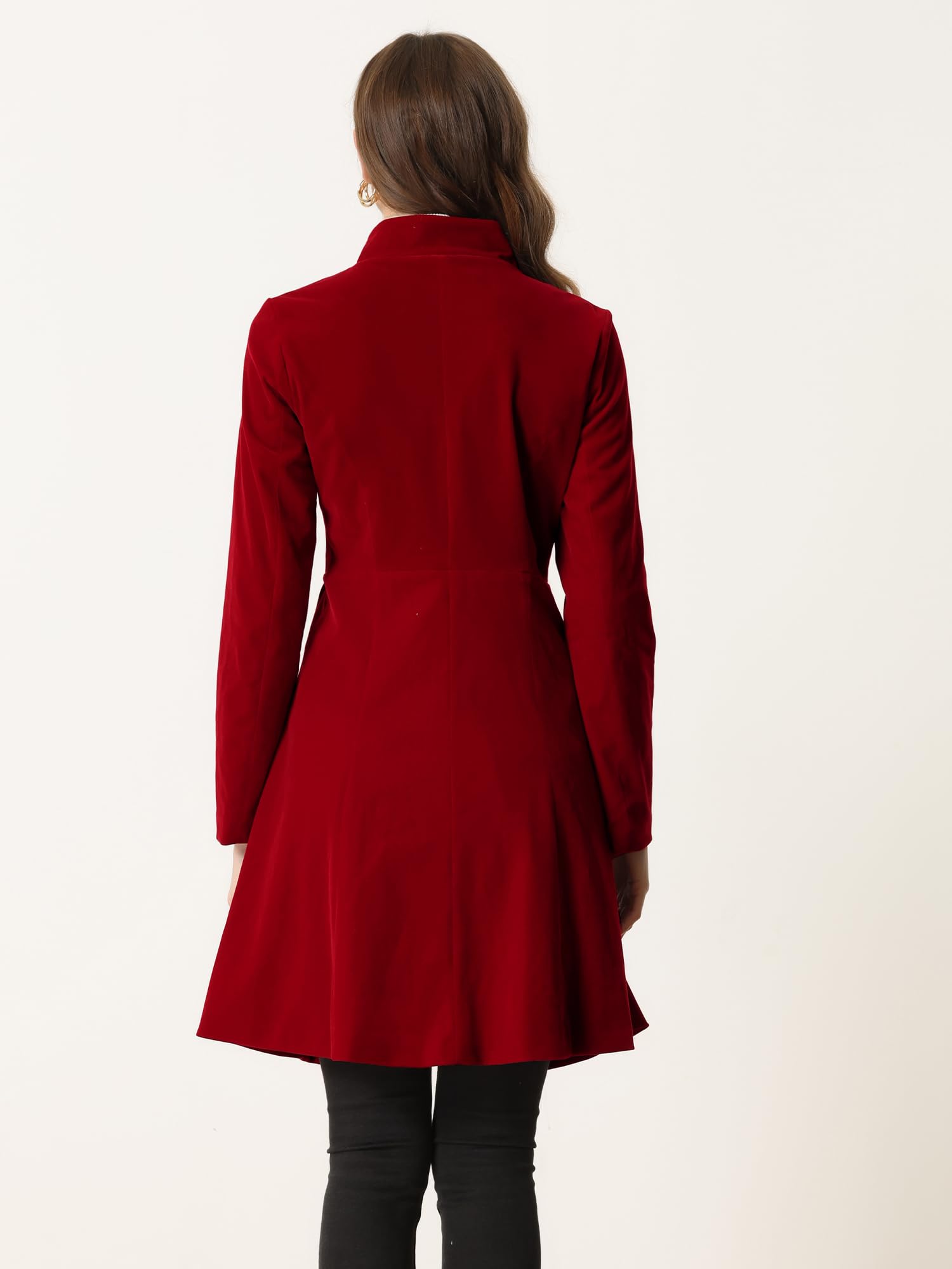 Allegra K Manteau A-Line en Velours pour Femmes Caban Mi-Long d'Hiver Trench-coats à Double Boutonnage