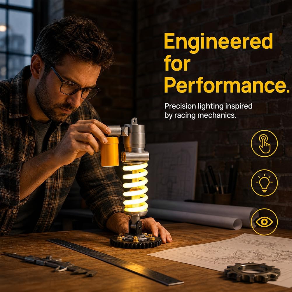 Lampada da scrivania a LED con ammortizzatore per stampa 3D, luce notturna a LED in stile industriale, pressione dell'aria regolabile, per sala giochi, garage e amanti dell'auto