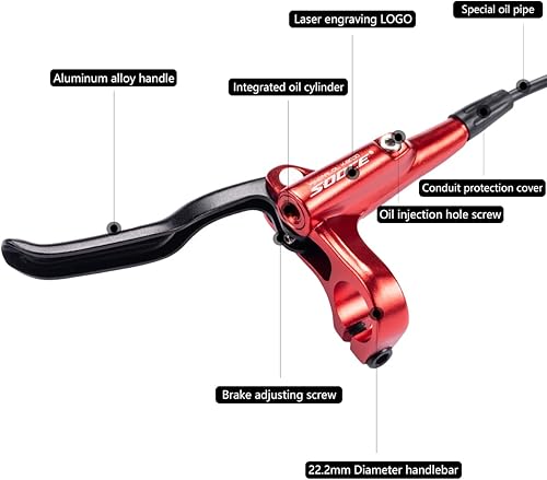 Miniatura 2 de Cyclon Juego de Frenos de Disco Hidráulicos MTB, Frenos Hidráulicos de Aleación de Aluminio NegroRojo para Bicicleta de Montaña, Freno Hidráulico