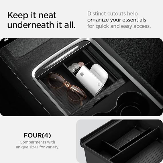 Spigen Center Console Organizer for Tesla Model Y (2021-2024) & Model 3 (2021-2023) [Not for Model Y Juniper 2025/26 and Model 3 Highland (2024/25)]