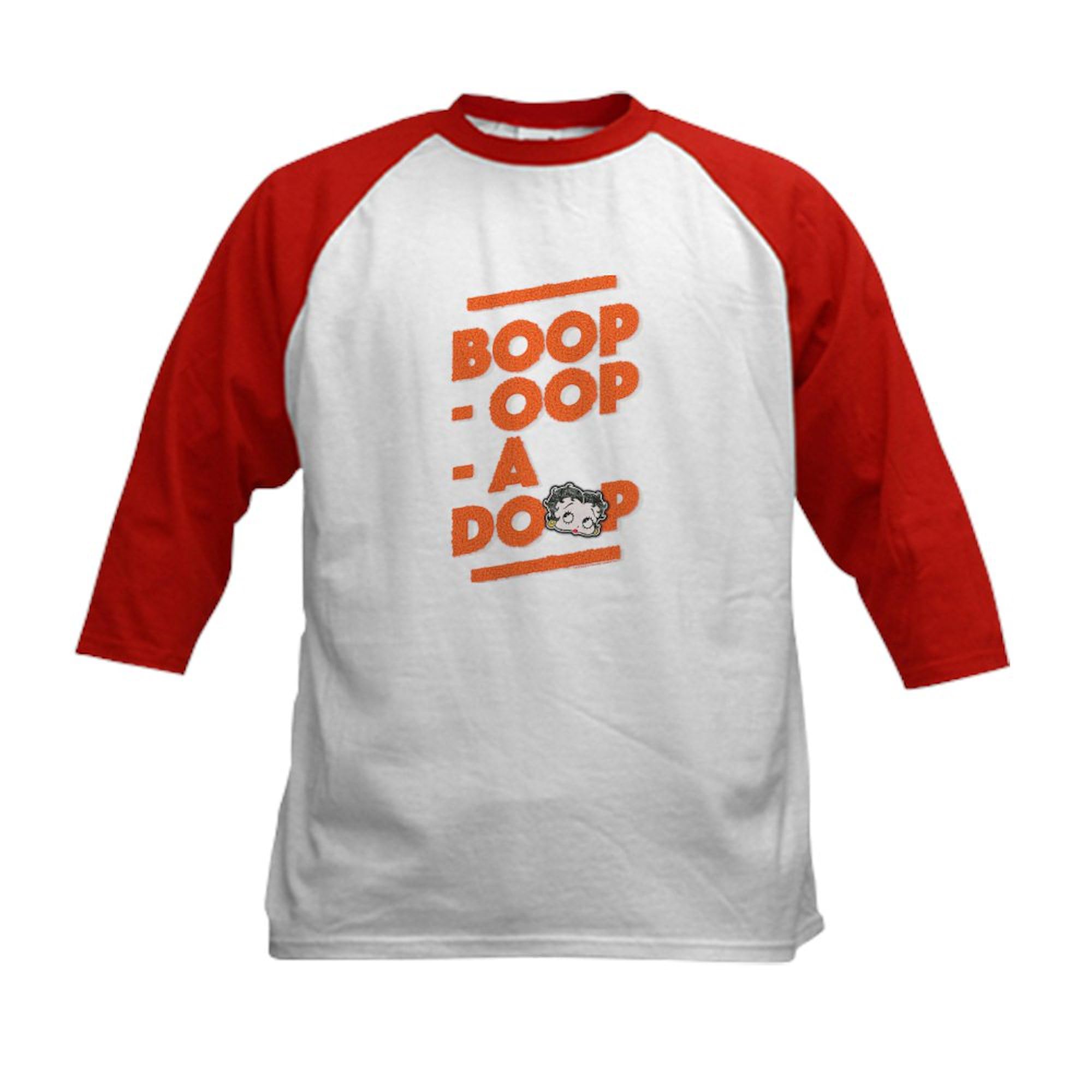 CafePress Betty BOOP OOP A Doop Kids Baseball T Shirt Kids Cotton Baseball Jersey, 3/4 Raglan Sleeve Shirt Red/White