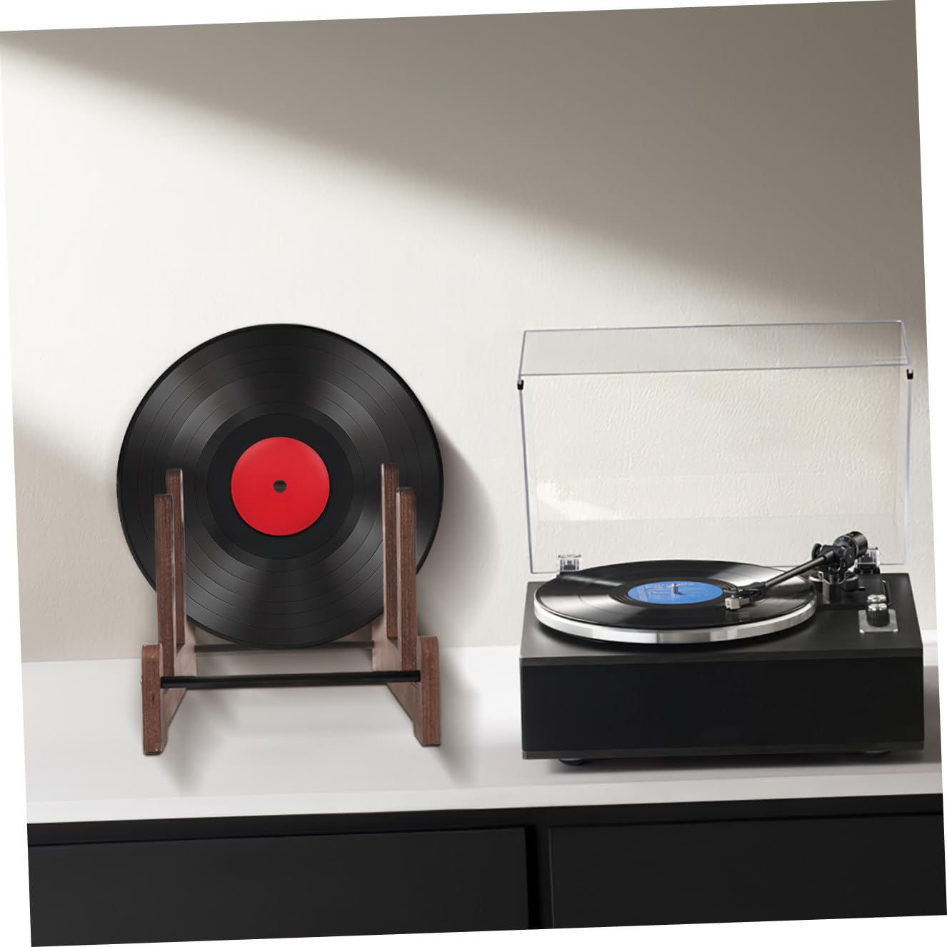 HOMSFOU 3livello Scaffale Porta Dischi Vinile Tre Supporto Espositivo per Dischi in Vinile Porta Album e Libri Soluzione Organizzativa per Ufficio e Casa