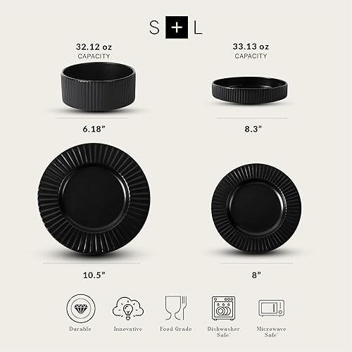 Miniatura 7 de Stone Lain Lusso - Juego de vajilla de cerámica, 32 piezas, servicio para 8, color azul ceniza