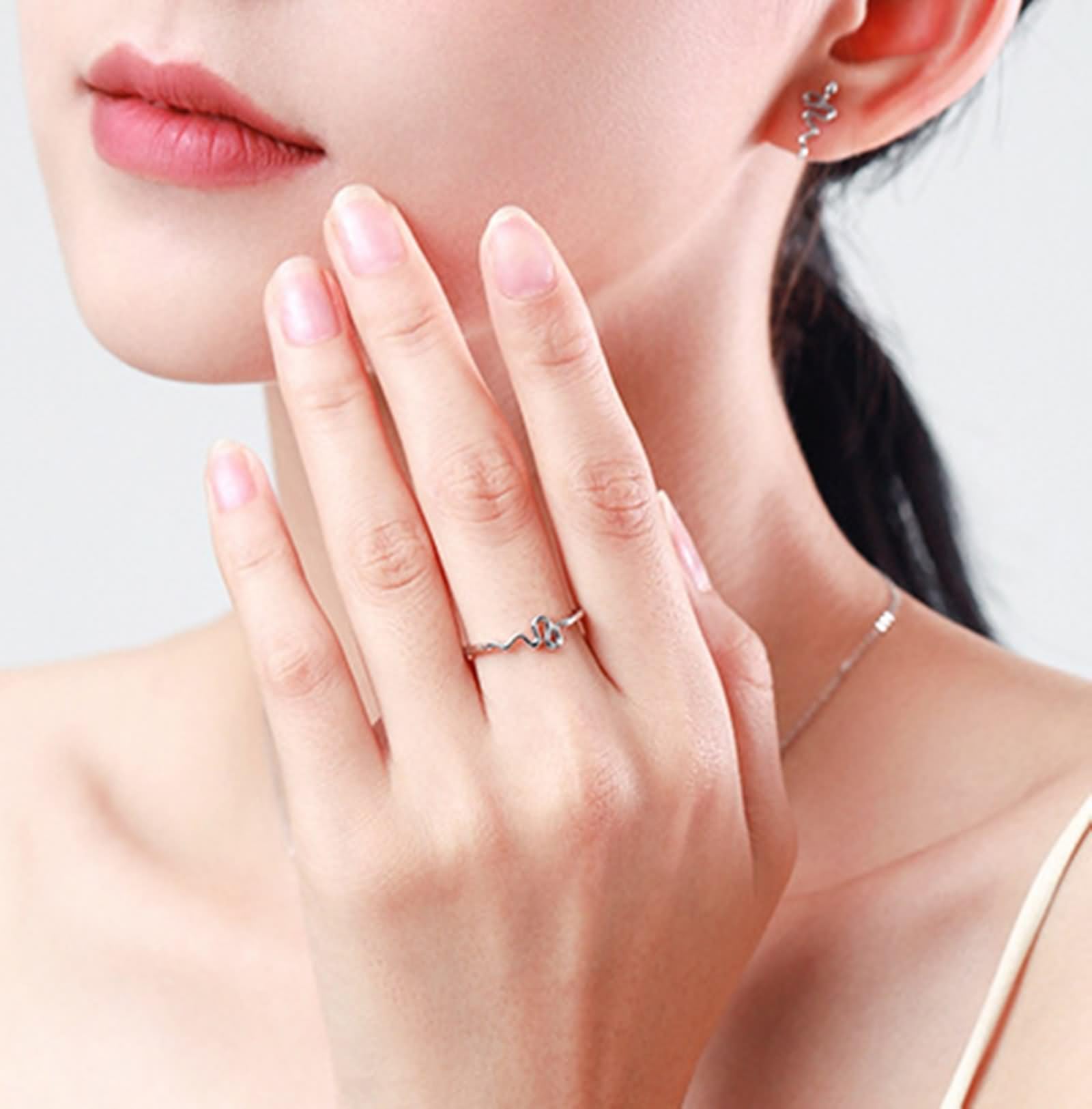 Anelli in argento da donna, anello di fidanzamento a serpente Pt950 e oro bianco, regalo unico per amiche e donne
