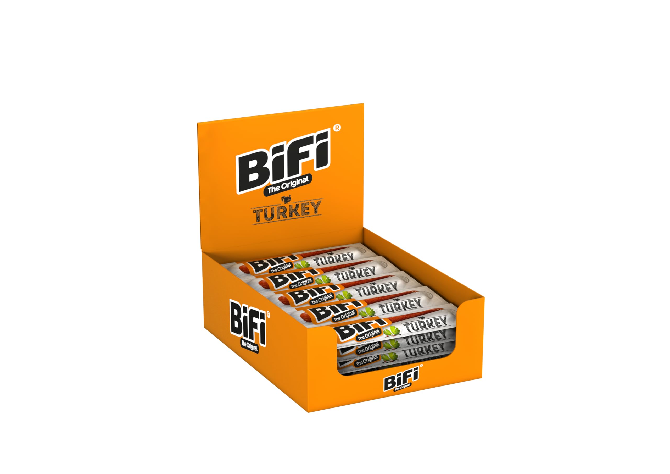 BiFi Turkey Sticks - Lot de 24 (24 x 20 g) - Snack saucisse à la dinde à emporter - Viande et saucisse séchées à l’air - Poivre, coriandre et ail - Boîte snack idéale