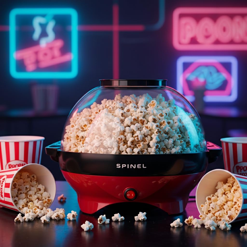 Spinel Popcornmaschine – Popcorn Mais Maschine Maker Mit Zucker & Salz & Öl, Groß Gadgy Kino Heißluft Popcornmaker, Retro Popper Popcornmais für Zuhause Mit Antihaftbeschichtung, 5.5L