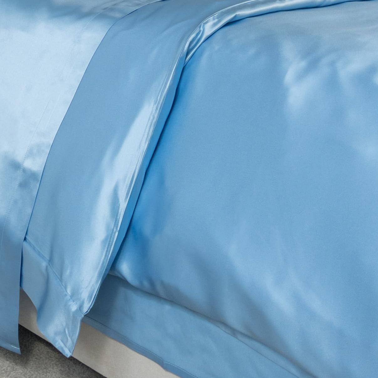 Jasmine Silk Blue 100% Mulberry 19Mm Charmeuse Silk Duvet Cover (Blue) (King)