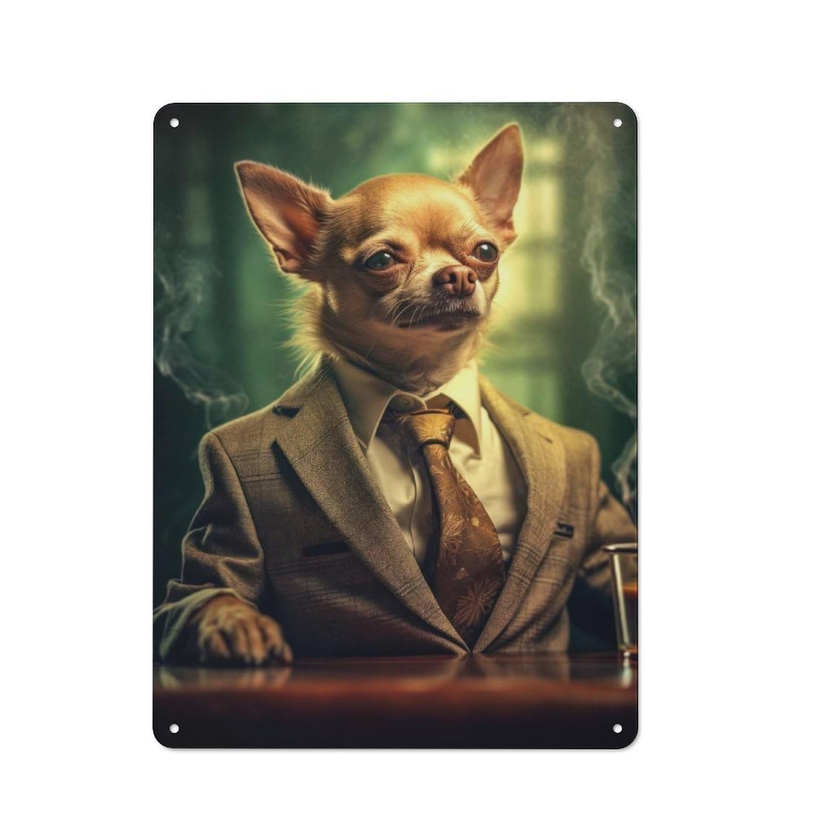 Junmoney Chihuahua Dog In Suit Vintage Metal Wall Decor 40X30cm, Metal Gift Sign For Hallway, Home Bar, Garage Or Study