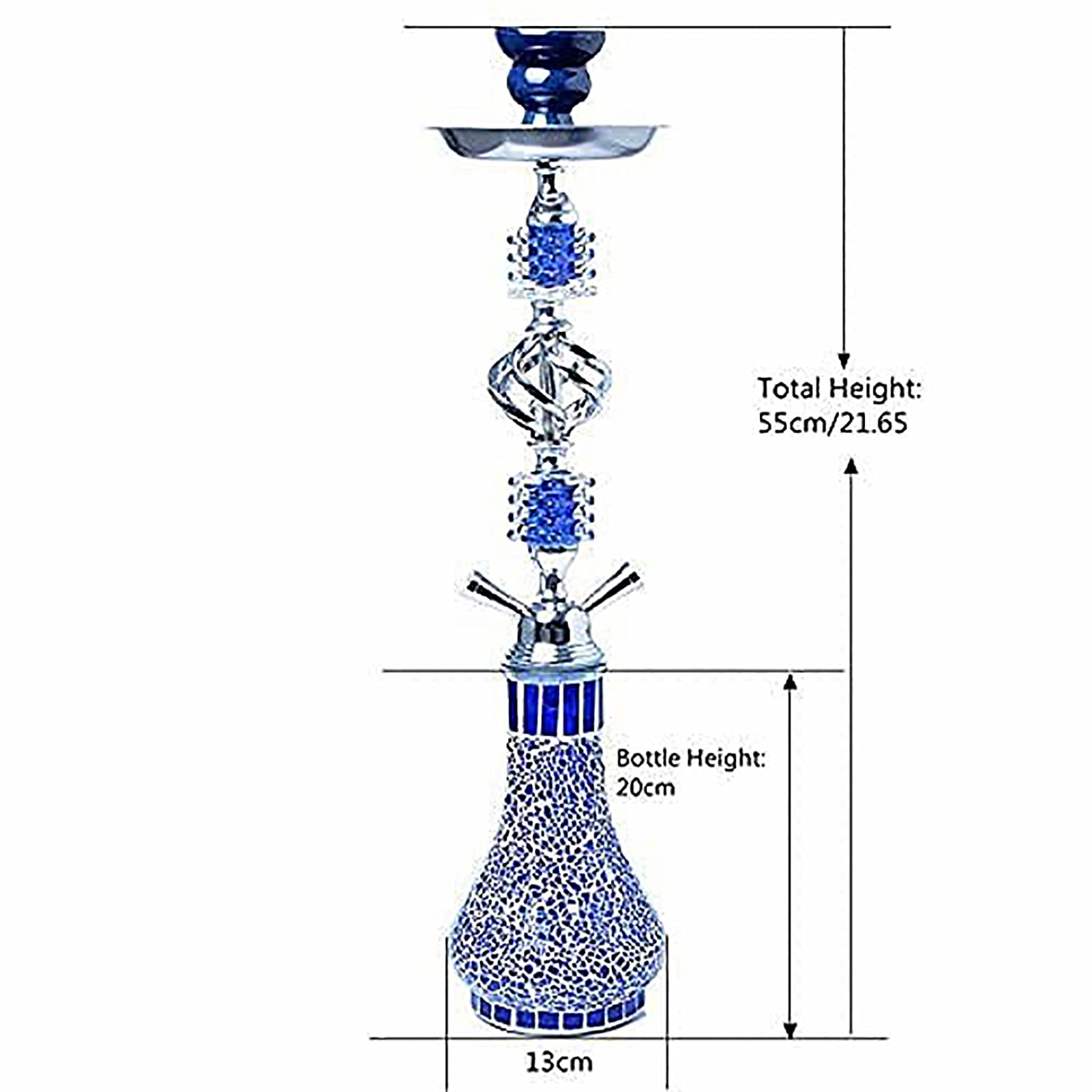 Kit Premium Shisha Hookah Juego De Hookah De 21.65"con Jarrón De Vidrio De 2 Mangueras, Cuenco De Cerámica Y Cenicero Con Pinzas Para Carbón Para Fumar Mejor Shisha B