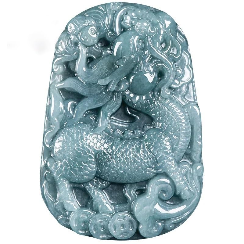 Pendentif Qilin en jadéite d'eau bleue de qualité A sculpté main