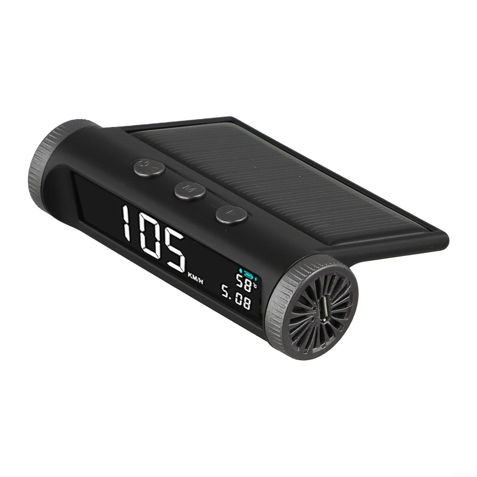 Display HUD Head-Up a energia solare, senza fili, con tachimetro GPS e indicatore di velocità digitale, funzione di temperatura e calendario, batteria da 650 mAh, nero