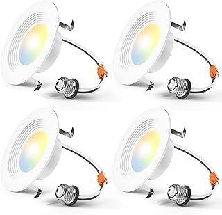 Amico 4 Pack 4 inch 5CCT LED Recessed Lighting, Dimmable, 8.5W=60W, 650LM, 2700K/3000K/4000K/5000K/6000K Selectable, Retrofit Can Lights with Baffle Trim, IC Rated - ETL & FCC, White