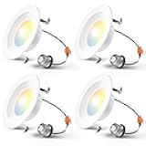 Amico 4 Pack 4 inch 5CCT LED Recessed Lighting, Dimmable, 8.5W=60W, 650LM, 2700K/3000K/4000K/5000K/6000K Selectable, Retrofit Can Lights with Baffle Trim, IC Rated - ETL & FCC, White