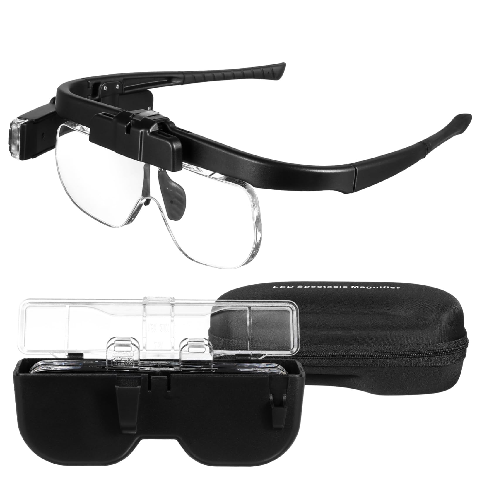 Angoily Occhiali con Lente D’ingrandimento LED Ricaricabili, Mani Libere, Comodi da Indossare, per Lettura e Modellismo, con Cavo USB