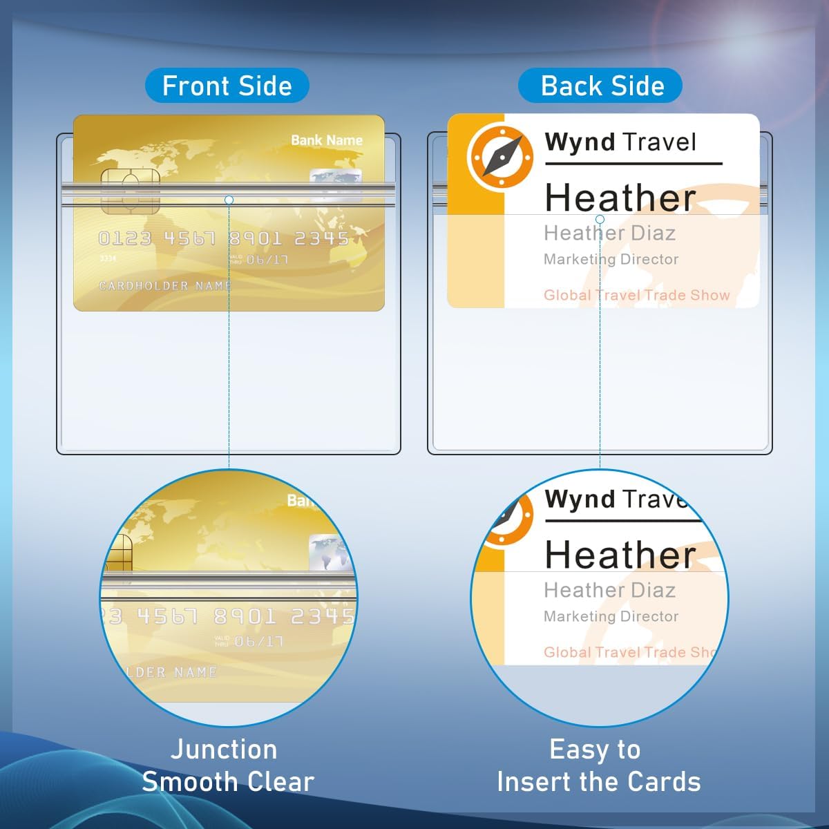 Fushing 50Pcs Extra Thick ID Badge Holders, Exclusive Double-Deck 3x4 Clear Plastic Horizontal Name Tag Badge ID Card Holders, Single Layer Thickness 0.4mm Thicker 60% Than Standard 0.25mm