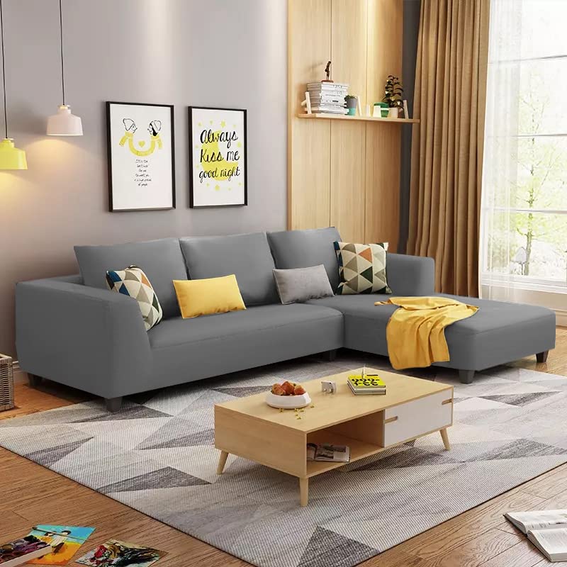 Image of Galib RHS 4 Seater L Shape Sofa Set for Living Room (Grey) Premium Fabric
