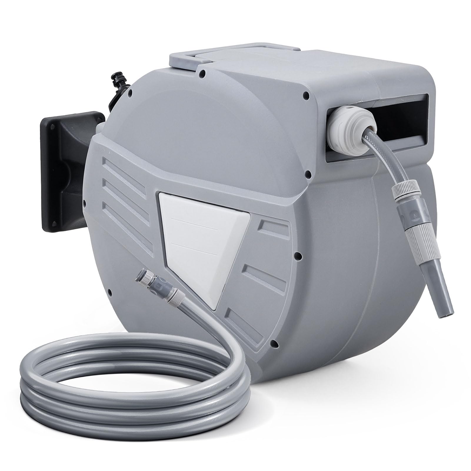 Warmiehomy Wall Mounted Garden Hose Reel 20+2M, Lightweight Hose Reel with Sprayer Nozzle for Plant Water/Pet Shower/Car Wash, Hose Pipe Reel with 180°Swivel Bracket & Auto Rewind System Design