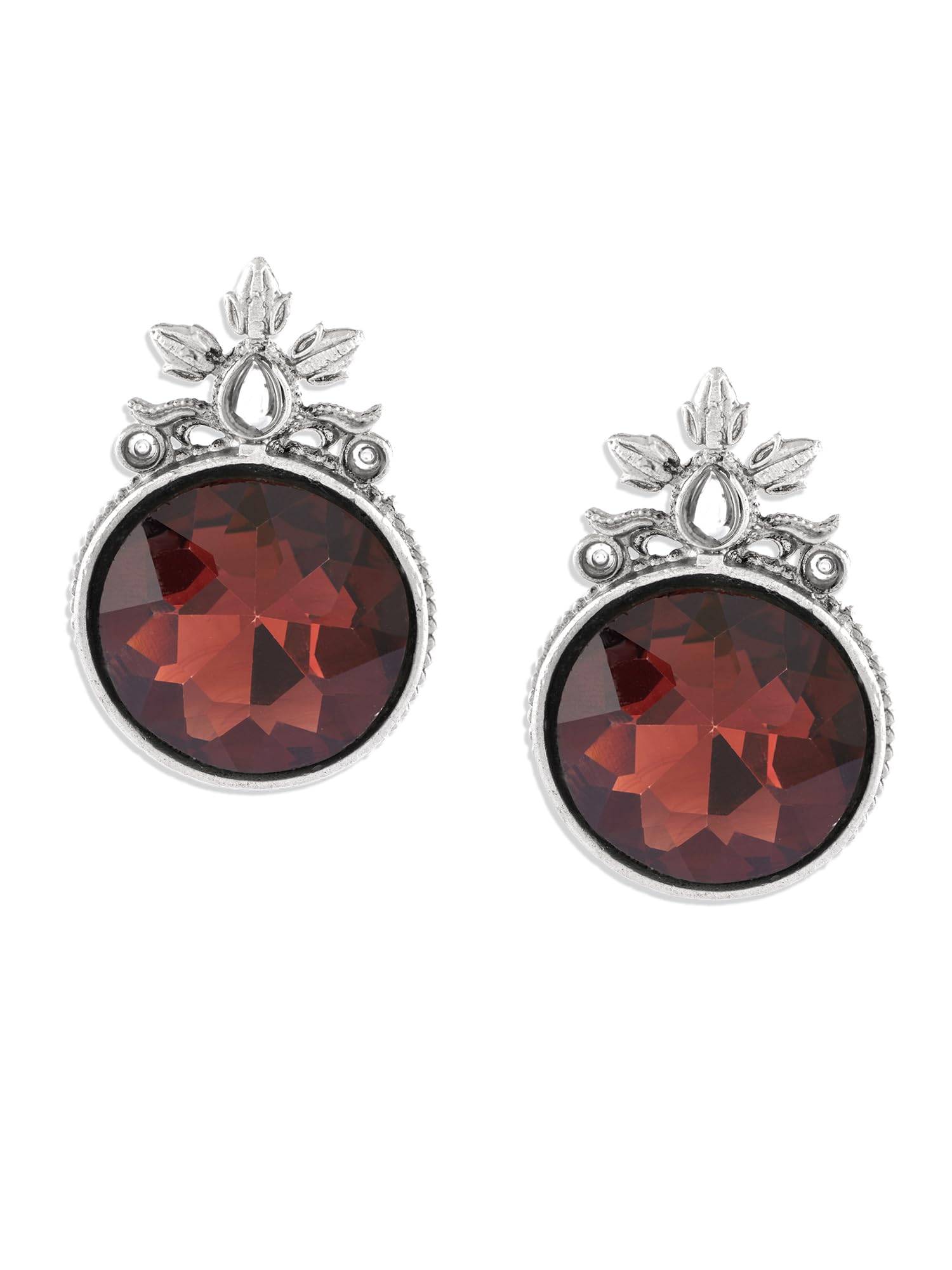 Zaveri Pearls Brown Dazzling Stone Silver Plated Fusion Studs Earring For Women-ZPFK18012 (B0D2CV4YFC) Amazon Price History, Amazon Price Tracker
