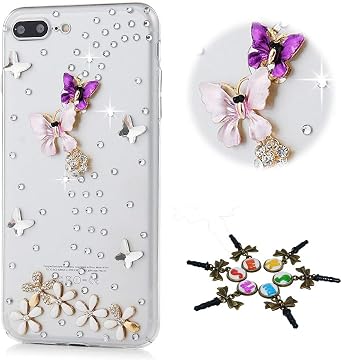 Bling Case Compatible with Huawei Mate SE/Honor 7 - Stylish - 3D Handmade Butterfly Flowers Design Protective Cover Compatible with Huawei Mate SE/Honor 7X - Crystal