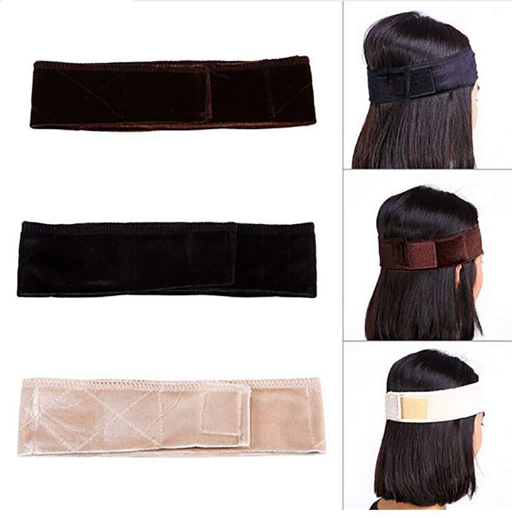 GCOA 3 Pcak Wig Grip Band Velvet Adjustable Non Slip Wig Gripper Headband, Perfect for Keeping Wigs from Slipping (Beige+ Brown +Black)