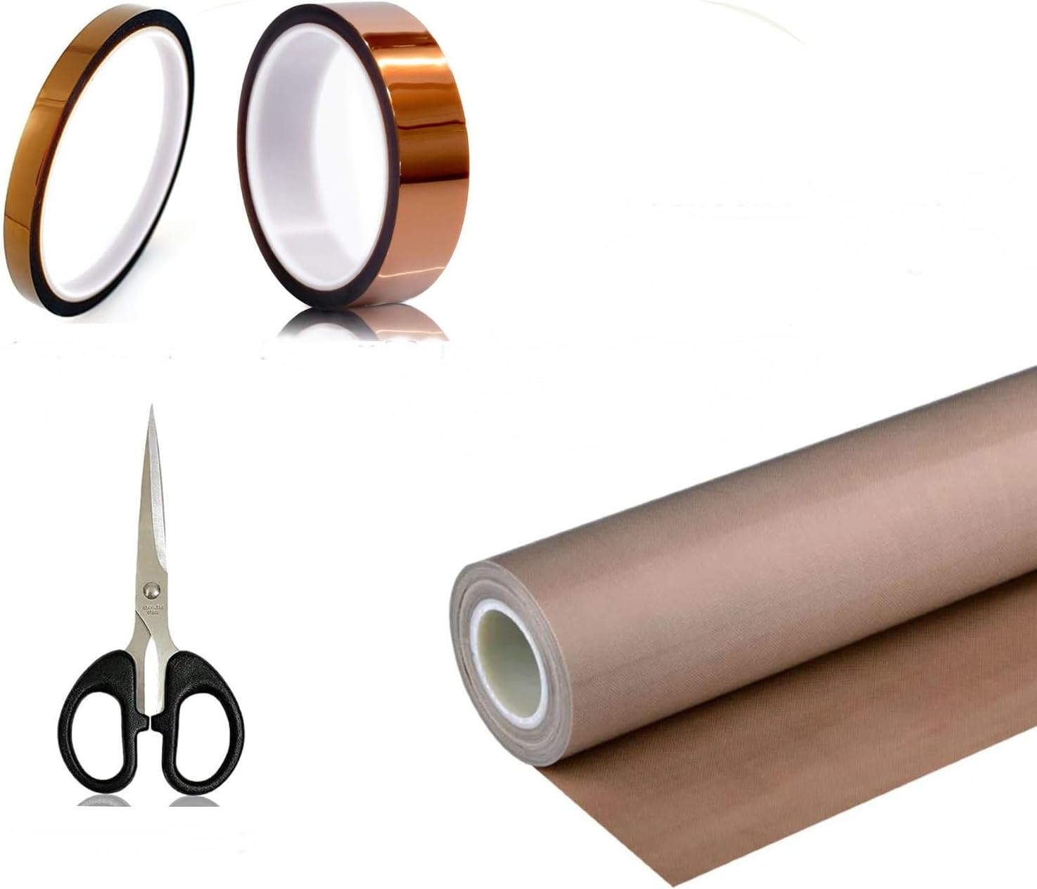 - Teflon 16'' x 33ft Sheet Roll for Heat Press with 2 Different Size Sublimation Tape (12mm & 25mm) and 1 Scissor. Non-Stick Reusable Paper Heat Resistant Craft Mat (Brown)