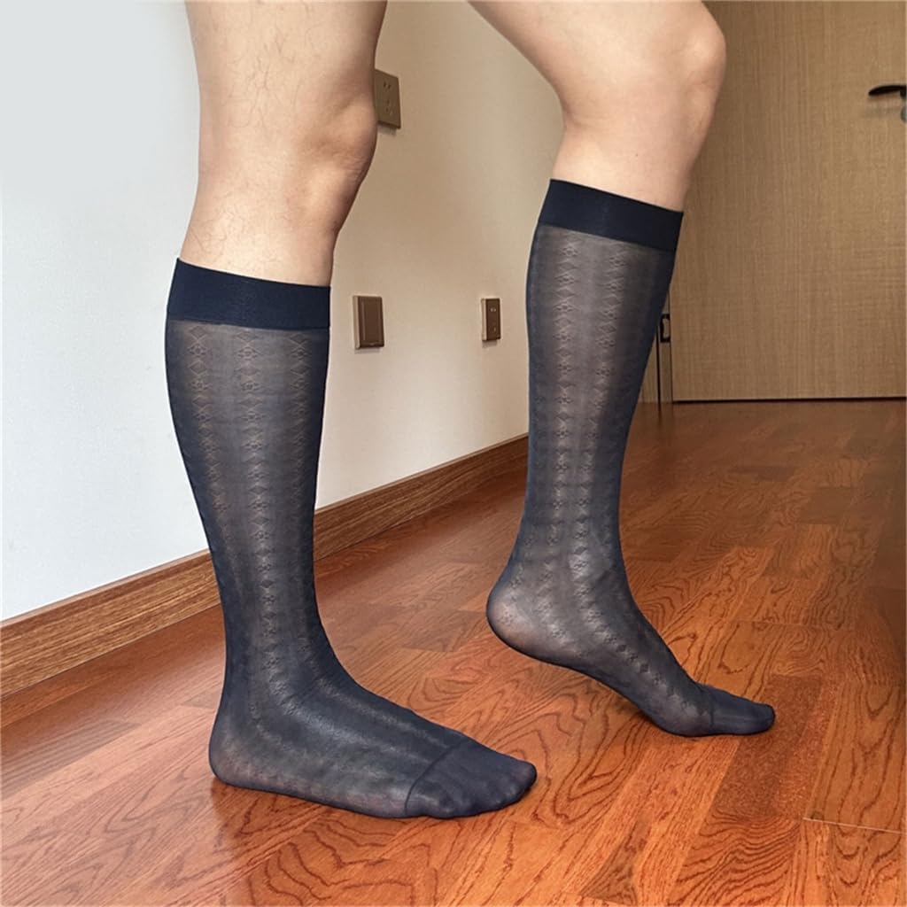 Mens Sheer Business Dress Sock Long Over the Calf Dress or Work Socks Nylon Formal Sock Knee Highs Work Stockings