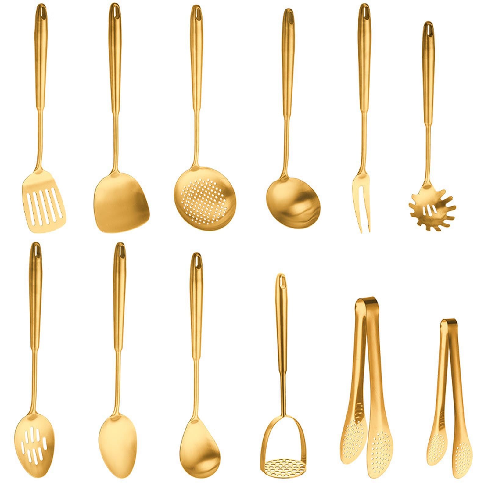Ustensiles de cuisine résistants à la chaleur en inox 304 plaqués or avec spatule