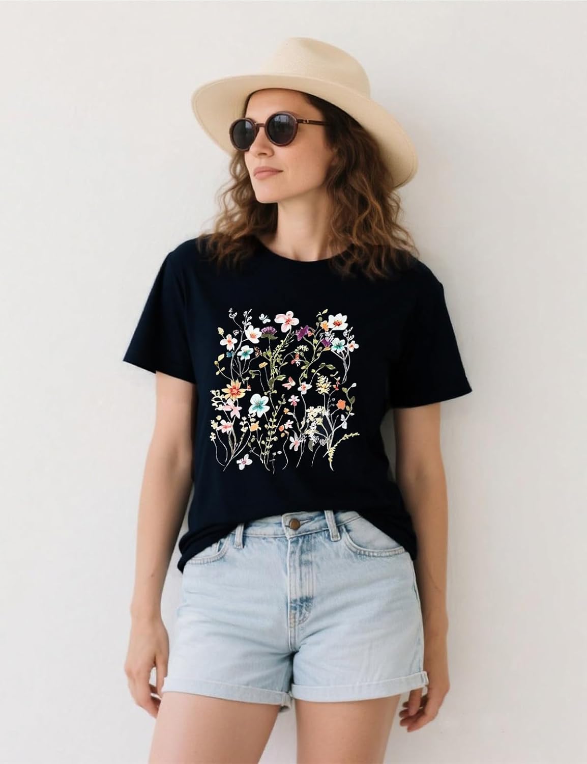 Women's Vintage Floral T-Shirt Boho Wildflower Graphic Tee Casual Short Sleeve Summer Tshirt - Image 2
