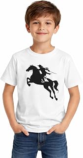 Boys Printed Cotton T-Shirt | Horse Rider Graphic | Round Neck Half Sleeve Kids Casual Wear (White) Price In India