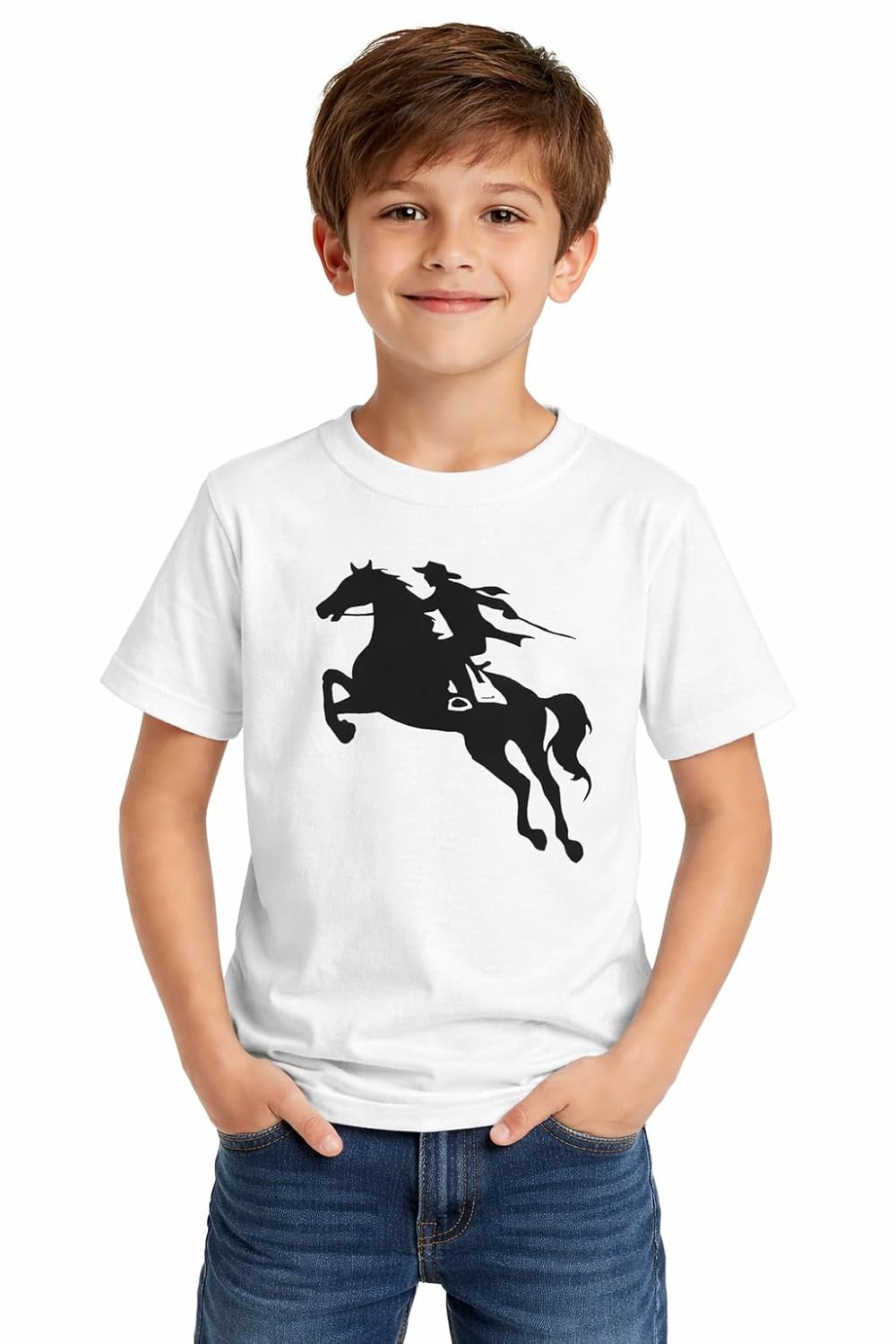 Boys Printed Cotton T-Shirt | Horse Rider Graphic | Round Neck Half Sleeve Kids Casual Wear (White) - Review, Price and Buying Guide