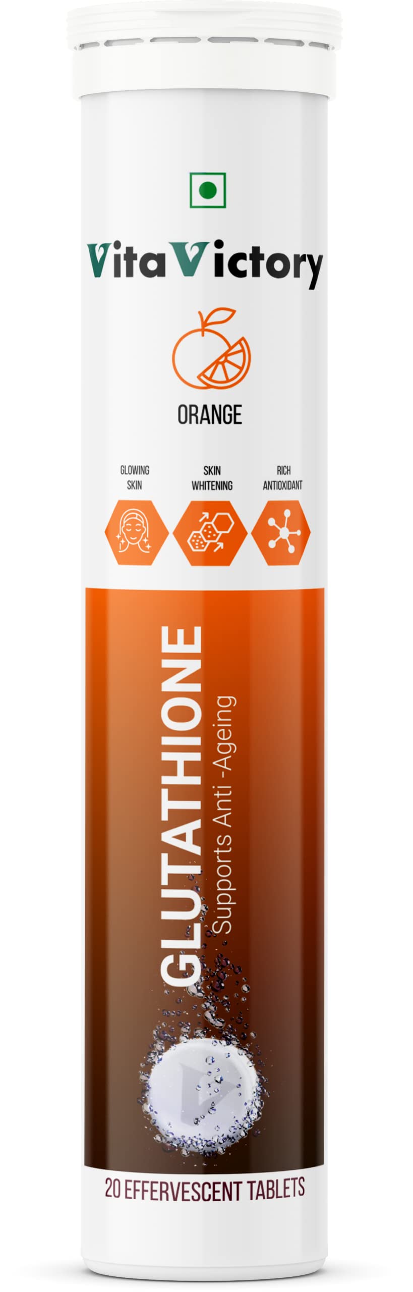 Vita Victory Glutathione Tablets for Skin Whitening with Vitamin C & Alpha Lipoic Acid, 100% Pure Vegan Effervescent Tablets for Skin Glow & Brightening Skin | Gluten & Sugar Free - 15 Tablets