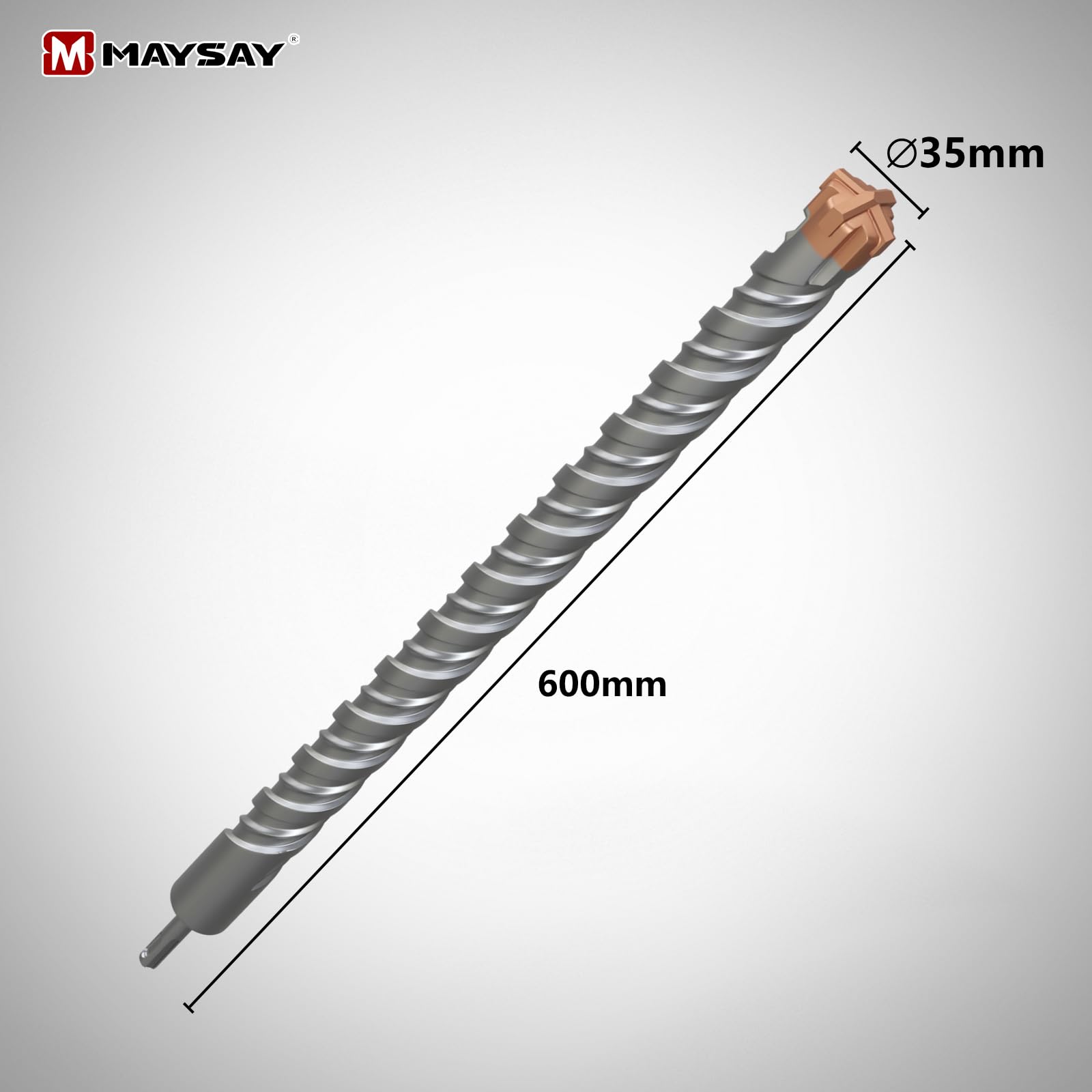 Maysay SDS Plus - Broca para martillo perforador (35 x 600 mm, con 4 cuchillas de metal duro), para piedra, hormigón, madera, ladrillo y azulejos