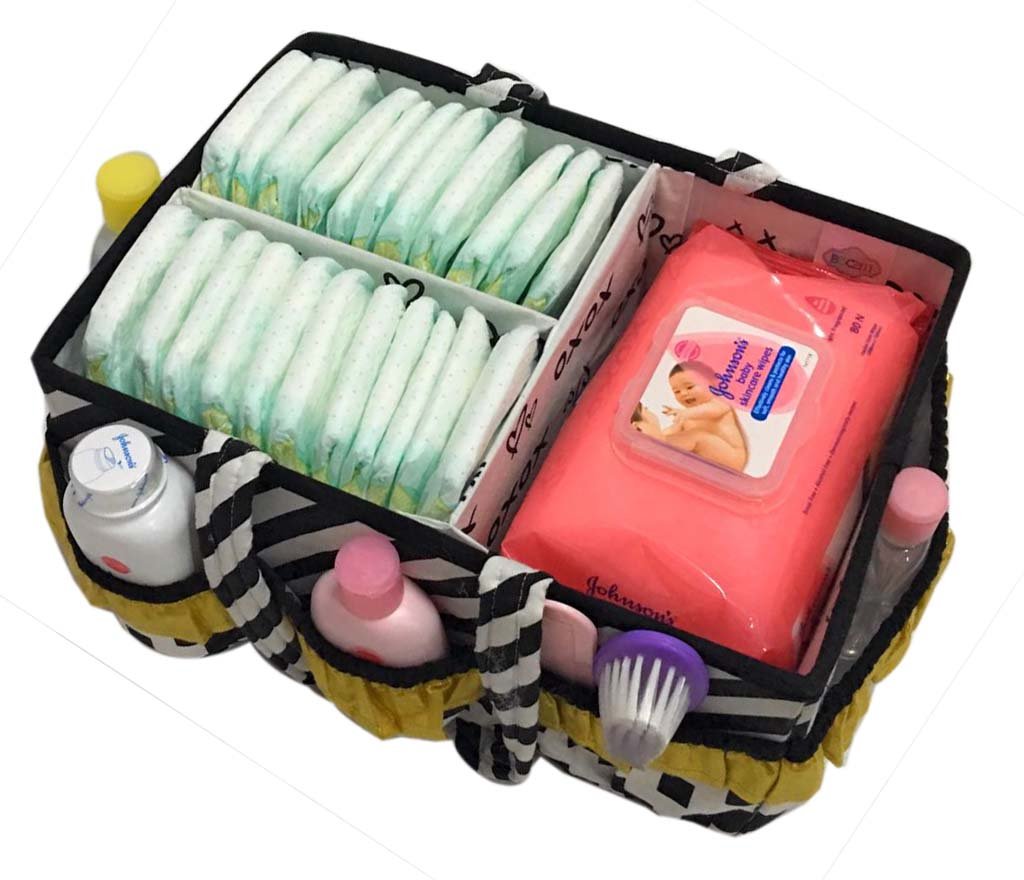 Bacati Love Unisex Nursery Fabric Storage Caddy with Handles, Black/Gold