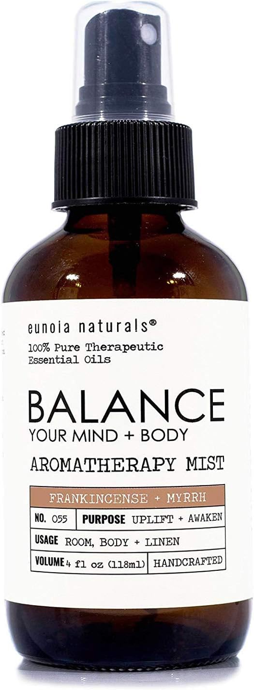 Balance- Frankinscence + Mryyh, Sandalwood Aromatherapy Mist, Grounding Essential Oil Blend,100% All Natural, Rich Seductive Woodsy Aroma, Mist Your Calmness +Connect Earthy Mood, eunoia naturals