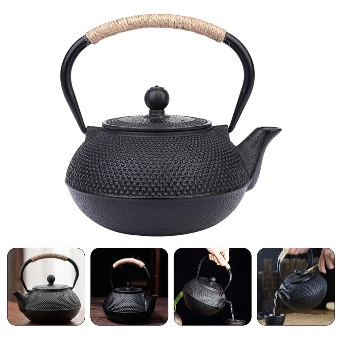 UKCOCO Tetera de Hierro Fundido con Infusor para Té Resistente Portátil Excelente Retención de Calor para Uso Doméstico y Degustación de Té Japonés