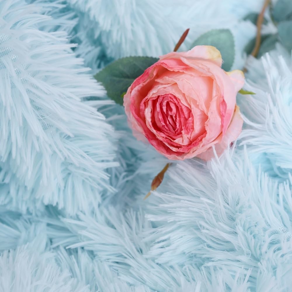 Plush Super Soft Blanket Bedding Sofa Cover Furry Fuzzy Fur Warm Throw Qulit Cozy Couch Blanket for Winter (63"x79", Light Blue) - Image 5