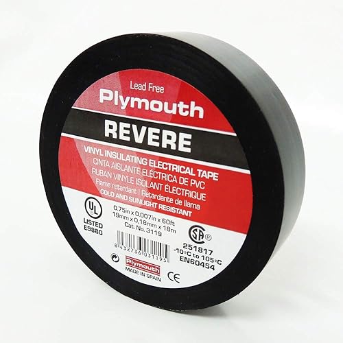 Cinta eléctrica de vinilo de uso general de la marca Plymouth color negro 075 x 60 pulgadas 7 mil 500 V