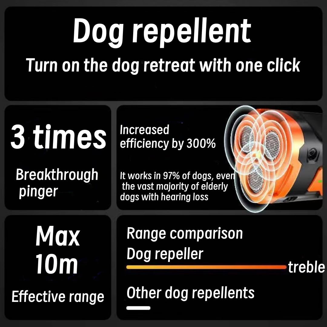 Disuasivos recargables para ladridos de perros con linterna LED, linterna ultrasónica de tres cabezas, repelente de perros, clicker para perros de entrenamiento, silbato para dejar de ladrar