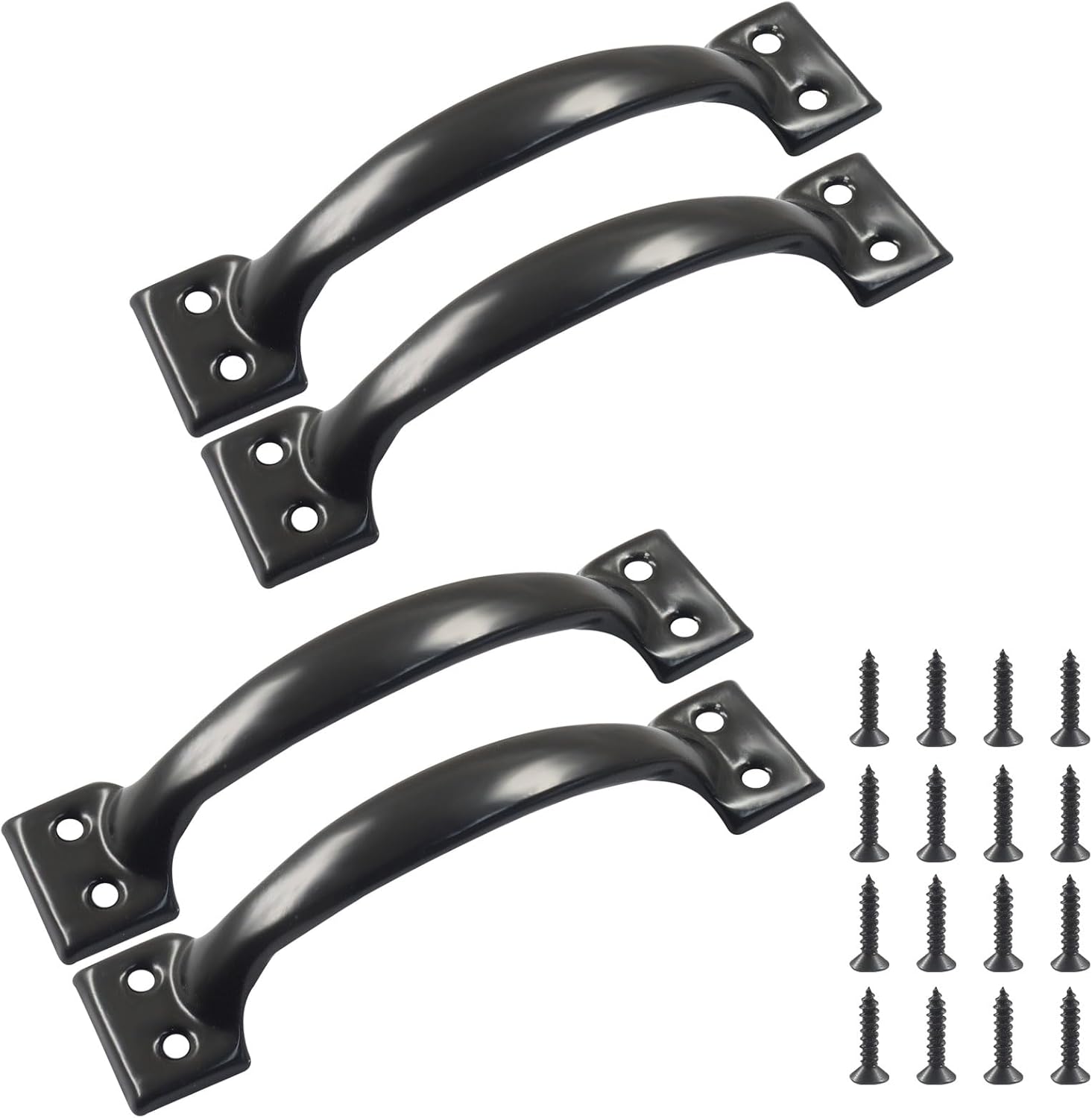 Zorfeter 4 PCS 6 Inch Metal Door Handles, Rustic Bow Handle Large Door Pulls, Durable Cabinet Handles for Furniture Cabinets Kitchen Drawer Dresser/Gate(Black)