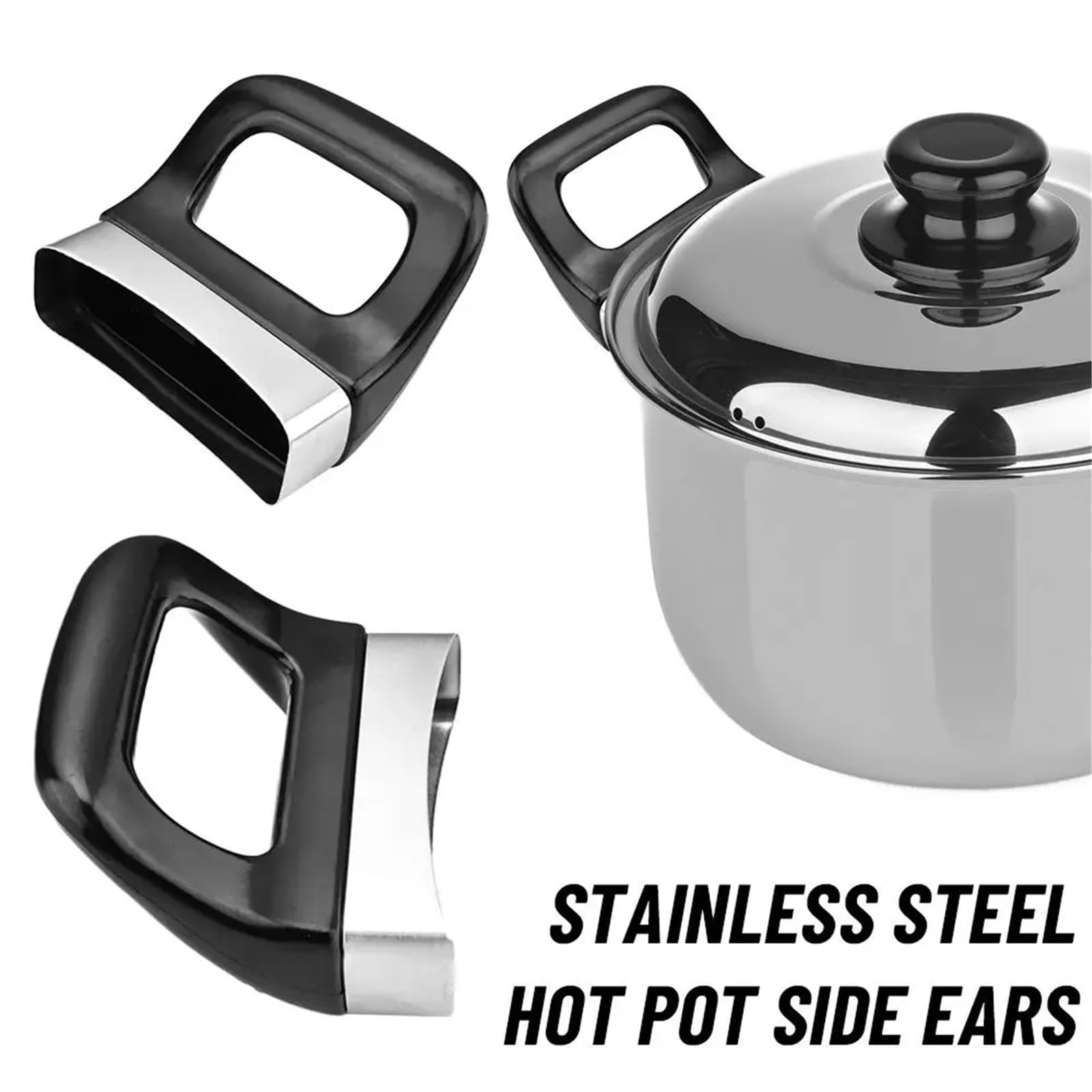 Asa de la tapa de una olla, 8 piezas de reemplazo manija tapa olla, 2 orificios, metal baquelita, negro, plateado, 67x67mm, tornillo 6mm