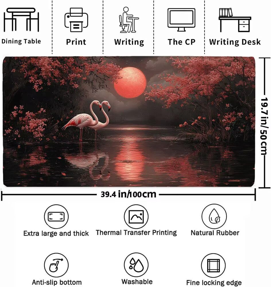 Podkładka pod mysz Flamingo, XXL podkładka pod mysz do gier księżyc, wodoodporna podkładka pod biurko biurko, podkładka pod mysz z antypoślizgową gumową podstawą na PC, laptopy itp. Idealne prezenty