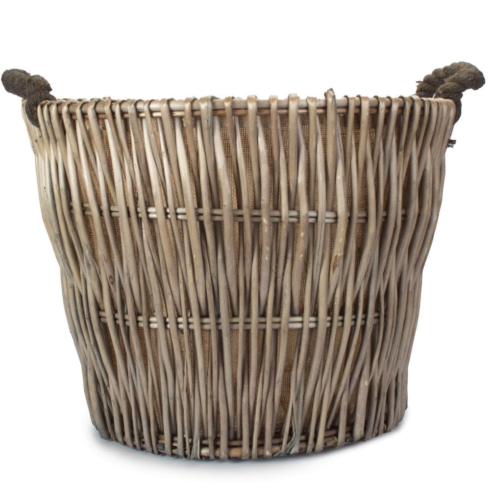 Red Hamper okrągły szary hesyjski koszyk z bali, wiklina, brązowy, wys. 50 x szer. 50 x gł. 56 cm