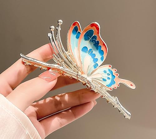 Miniatura 4 de Pinzas para el cabello de mariposa para mujer, 2 pinzas de metal resistentes antideslizantes coloridas para el cabello, pinzas de mariposa grandes,