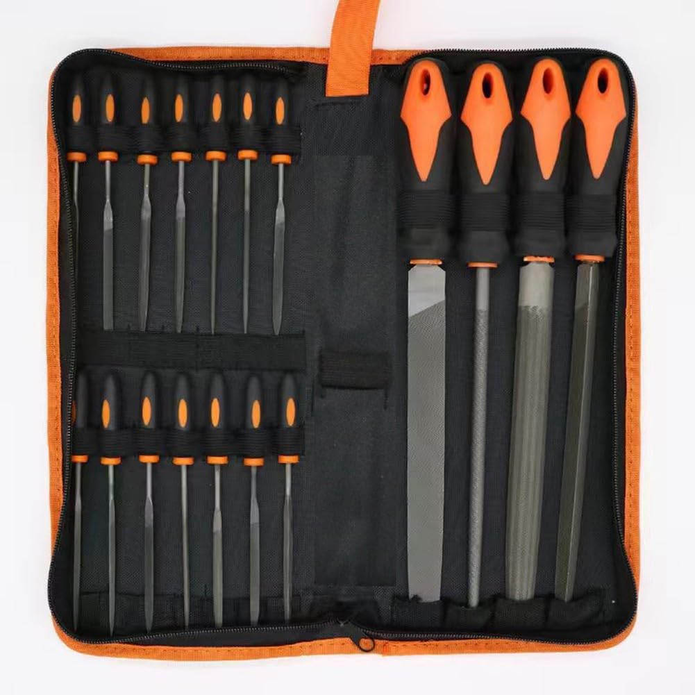Juego de limas de metal de precisión de 20 piezas con asas de madera, bolsa de almacenamiento portátil para carpintería, herramientas de reparación de manualidades